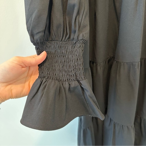 Pomander Place Tuckernuck Crepe Kenzo Mini Dress Tiered Long Sleeve Black Small - Picture 6 of 15